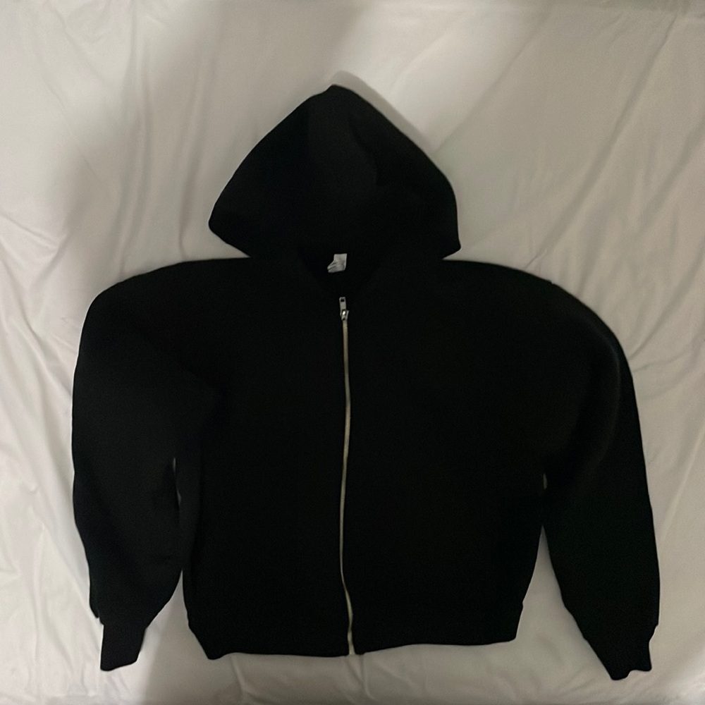 Cropped Los Angeles apparel zip up hooded sweatshirt.